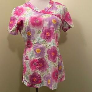 White Cross Floral Scrub Top